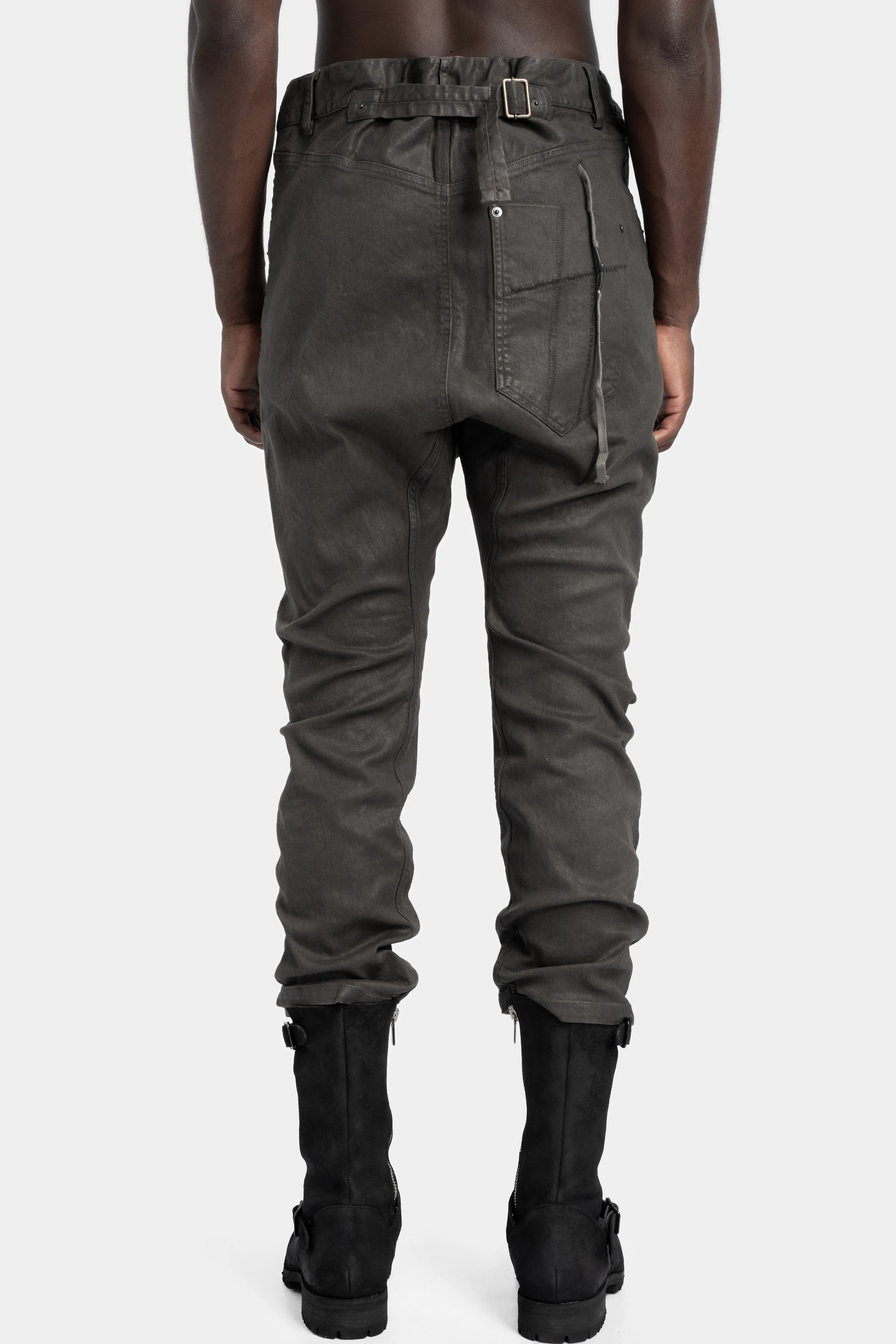 P4C - Asymmetrical fly baggy jeans, Carbon coated