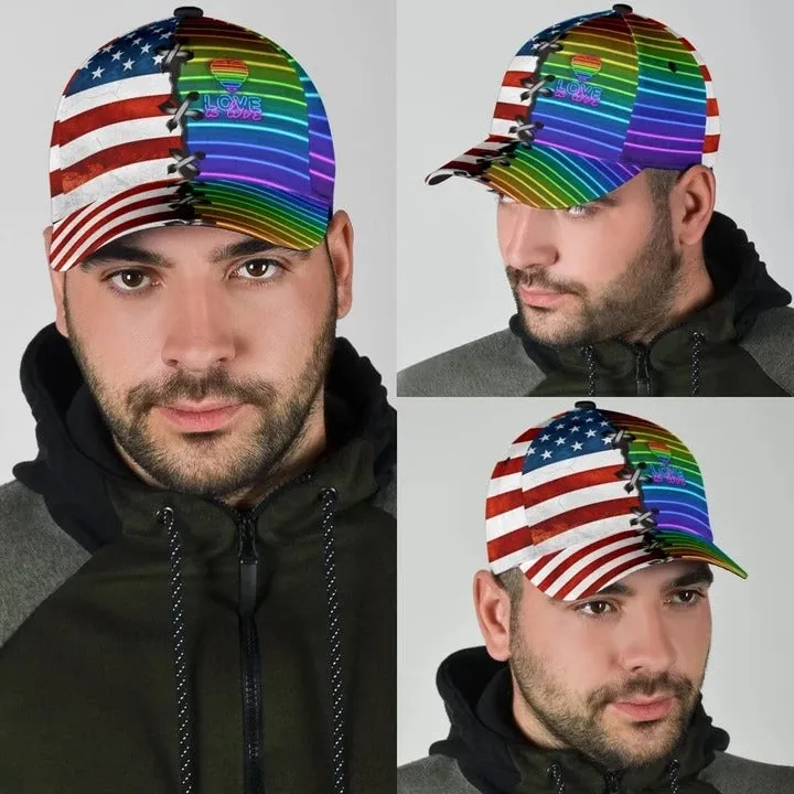 Pride Cap For Gay, Lgbt Love Is Love Us Flag Background Printing Baseball Cap Hat, Lgbt Baseball Cap