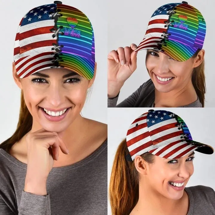 Pride Cap For Gay, Lgbt Love Is Love Us Flag Background Printing Baseball Cap Hat, Lgbt Baseball Cap