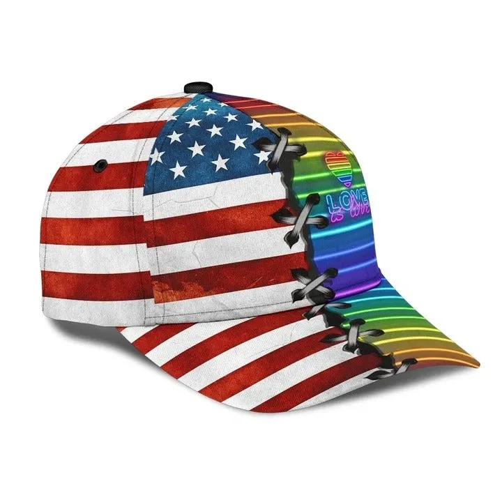 Pride Cap For Gay, Lgbt Love Is Love Us Flag Background Printing Baseball Cap Hat, Lgbt Baseball Cap