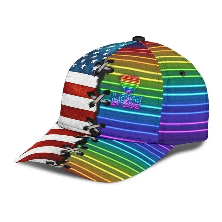 Pride Cap For Gay, Lgbt Love Is Love Us Flag Background Printing Baseball Cap Hat, Lgbt Baseball Cap