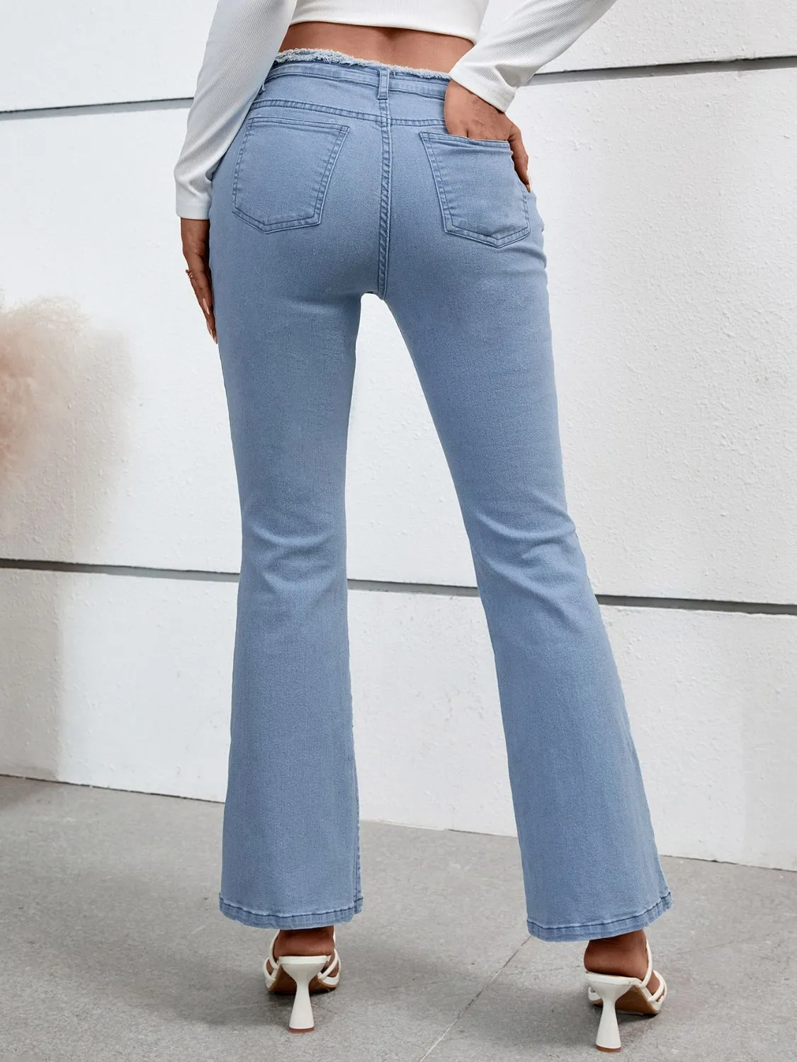 Raw Hem Bootcut Jeans with Pockets New Women's Fashion