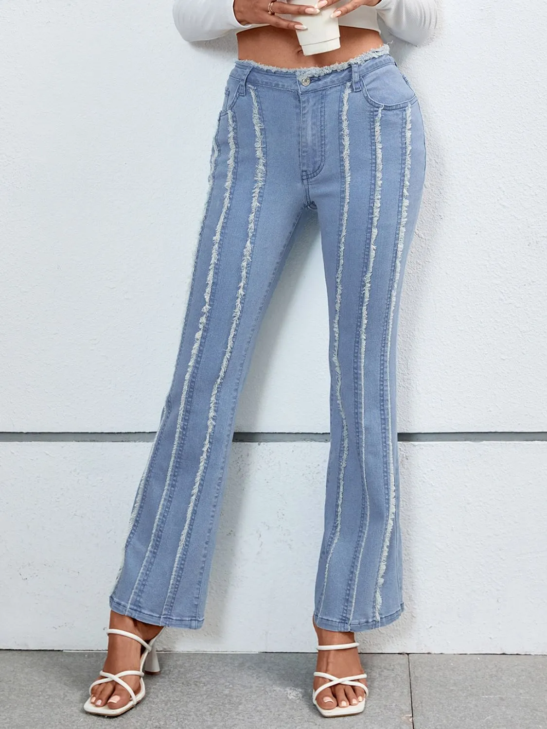 Raw Hem Bootcut Jeans with Pockets New Women's Fashion