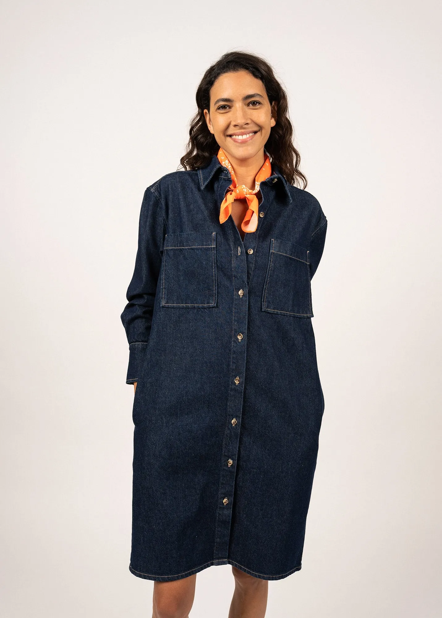 Roxane denim shirt dress - with contrast stitching (JEAN)