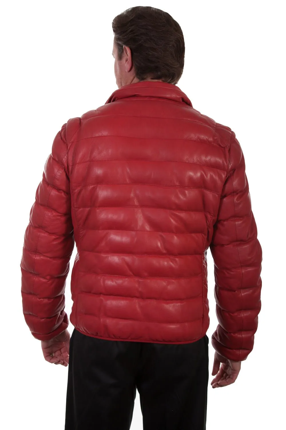 Scully Mens Ribbed Puffer Red Lamb Leather Leather Jacket