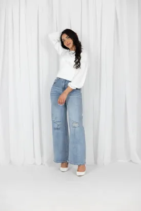 Stretch Wide Leg Rip Denims