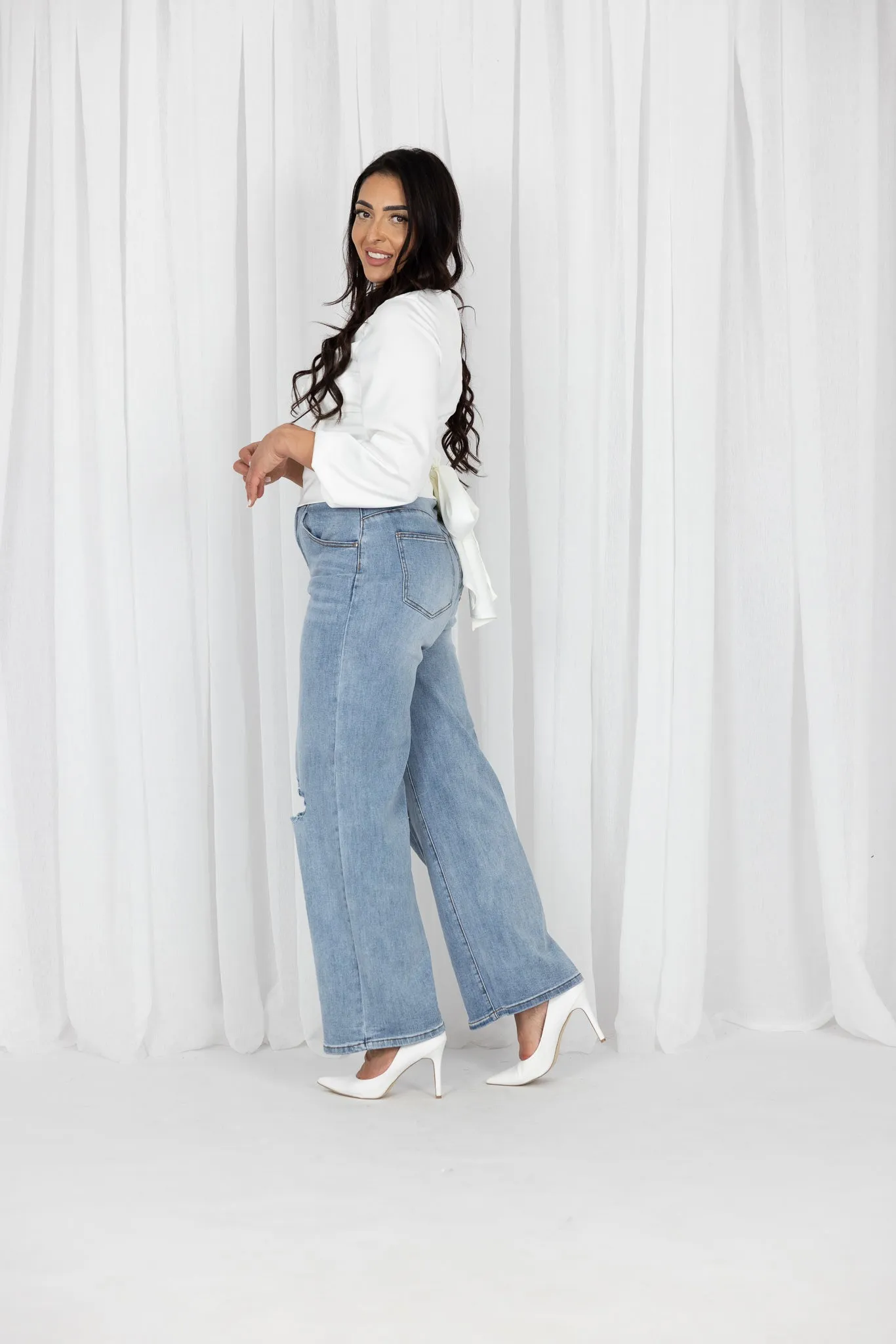 Stretch Wide Leg Rip Denims