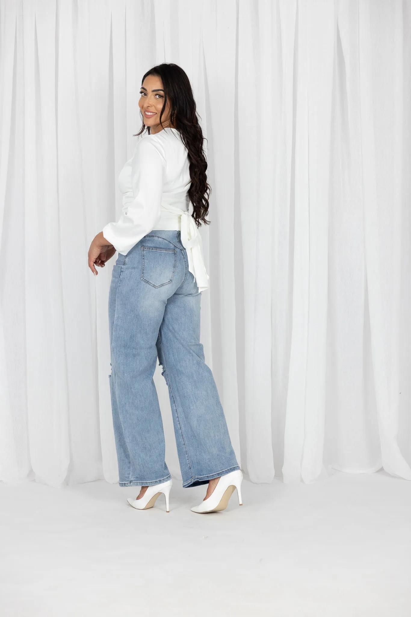 Stretch Wide Leg Rip Denims