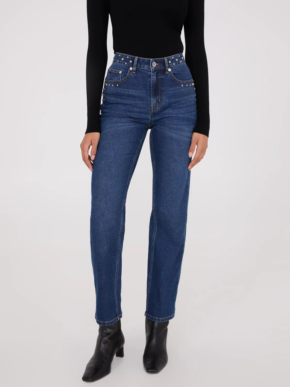 Studded Straight Leg Jeans