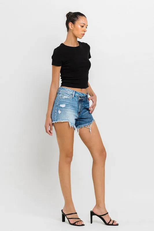 Super High Rise Two Tone Denim Shorts