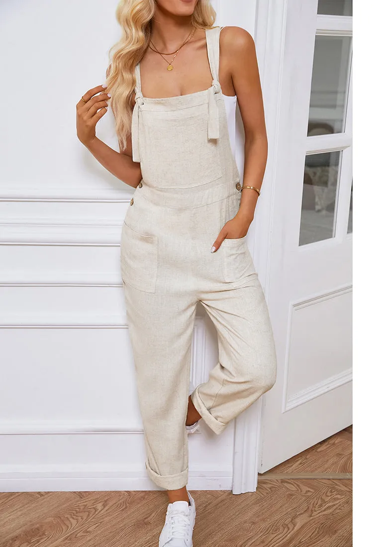 Turtledove Women's Casual Baggy Linen Overall Summer Pockets Bib Overalls