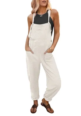 Turtledove Women's Casual Baggy Linen Overall Summer Pockets Bib Overalls