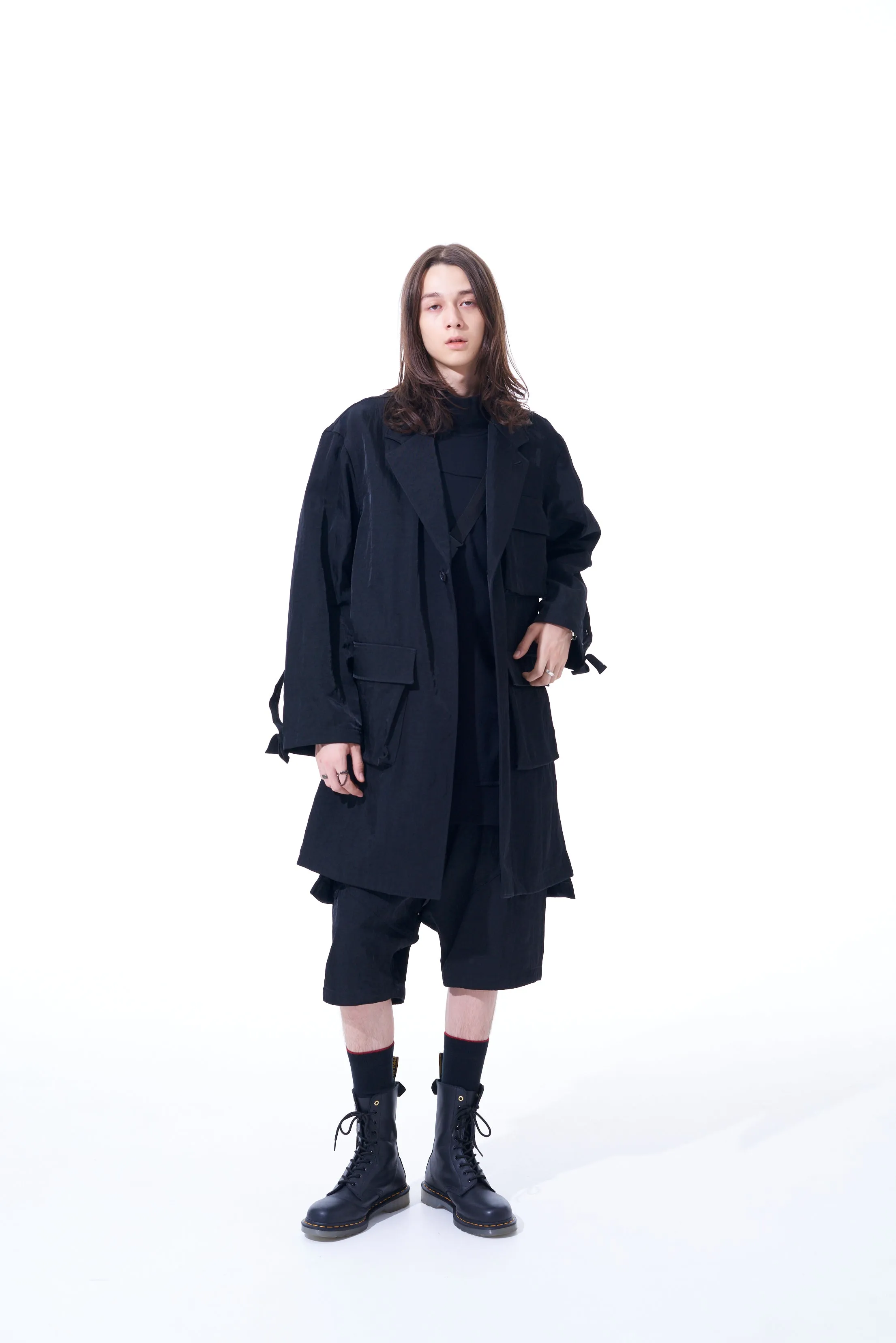 WASHED HIGH-DENSITY NYLON TWILL LONG JACKET WITH MULTIPLE POCKETS