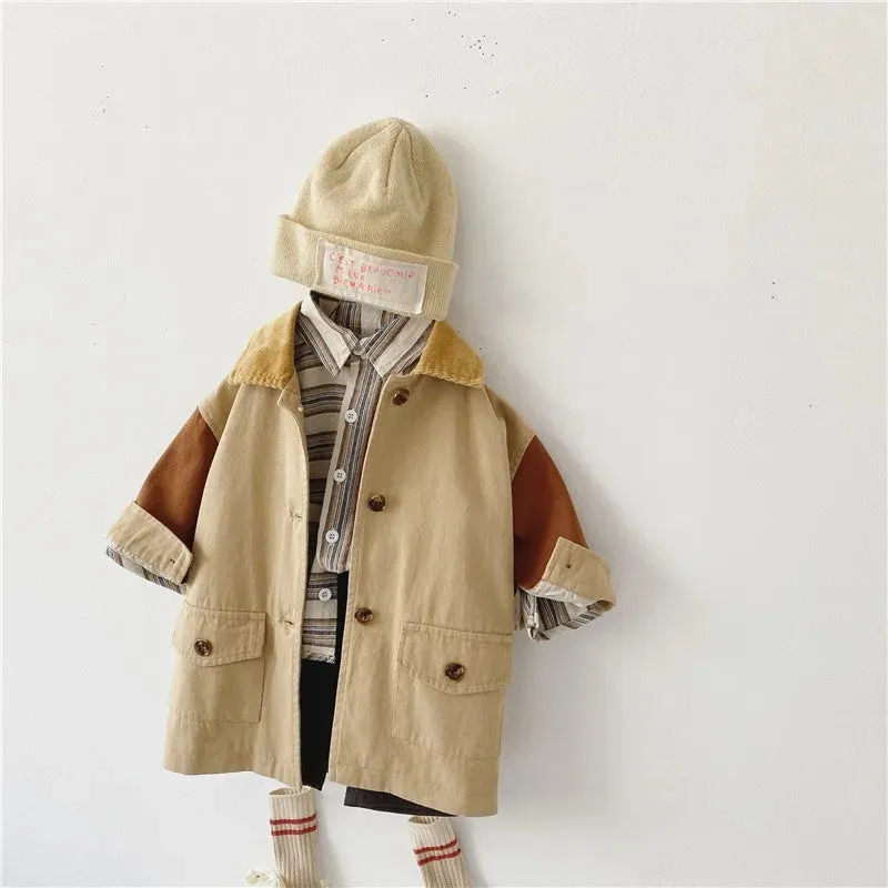 Windbreaker Sleeve Color Contrast Small Lapel Medium Long jacket kids