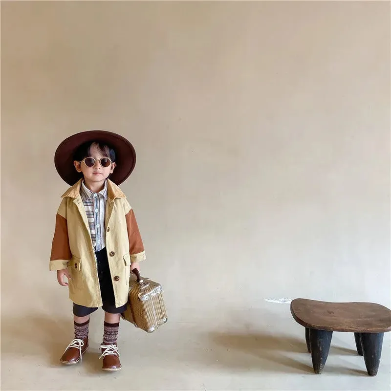 Windbreaker Sleeve Color Contrast Small Lapel Medium Long jacket kids