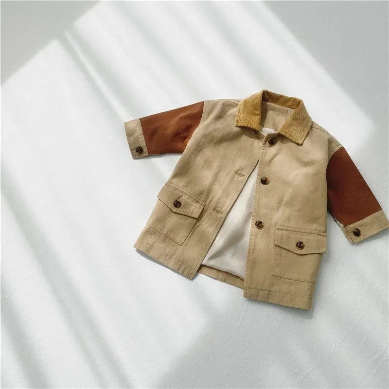 Windbreaker Sleeve Color Contrast Small Lapel Medium Long jacket kids