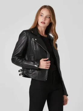 Women’s Black Sheepskin Leather Biker Jacket