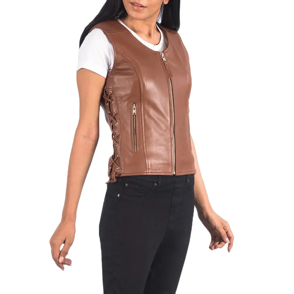 Womens Brown Leather Biker Vest