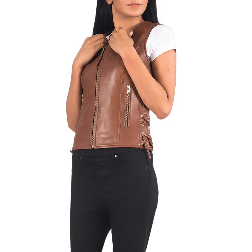 Womens Brown Leather Biker Vest