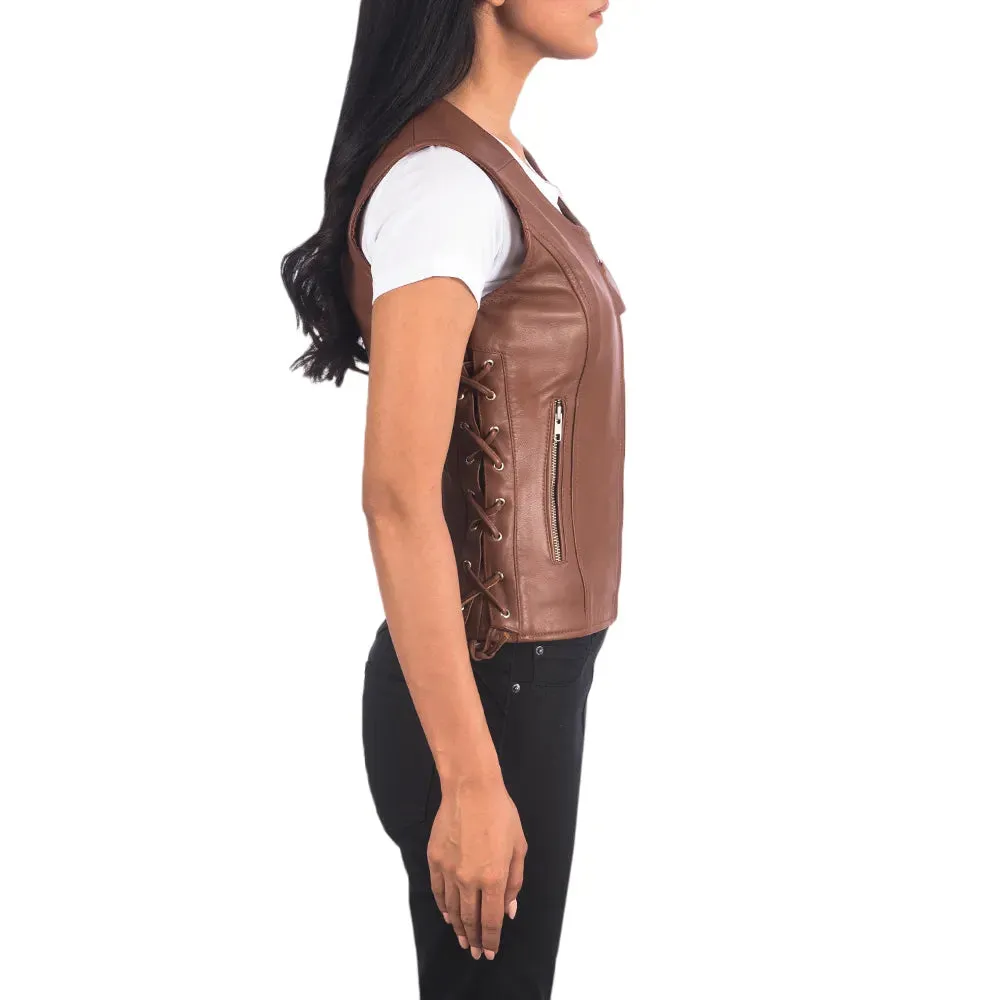 Womens Brown Leather Biker Vest