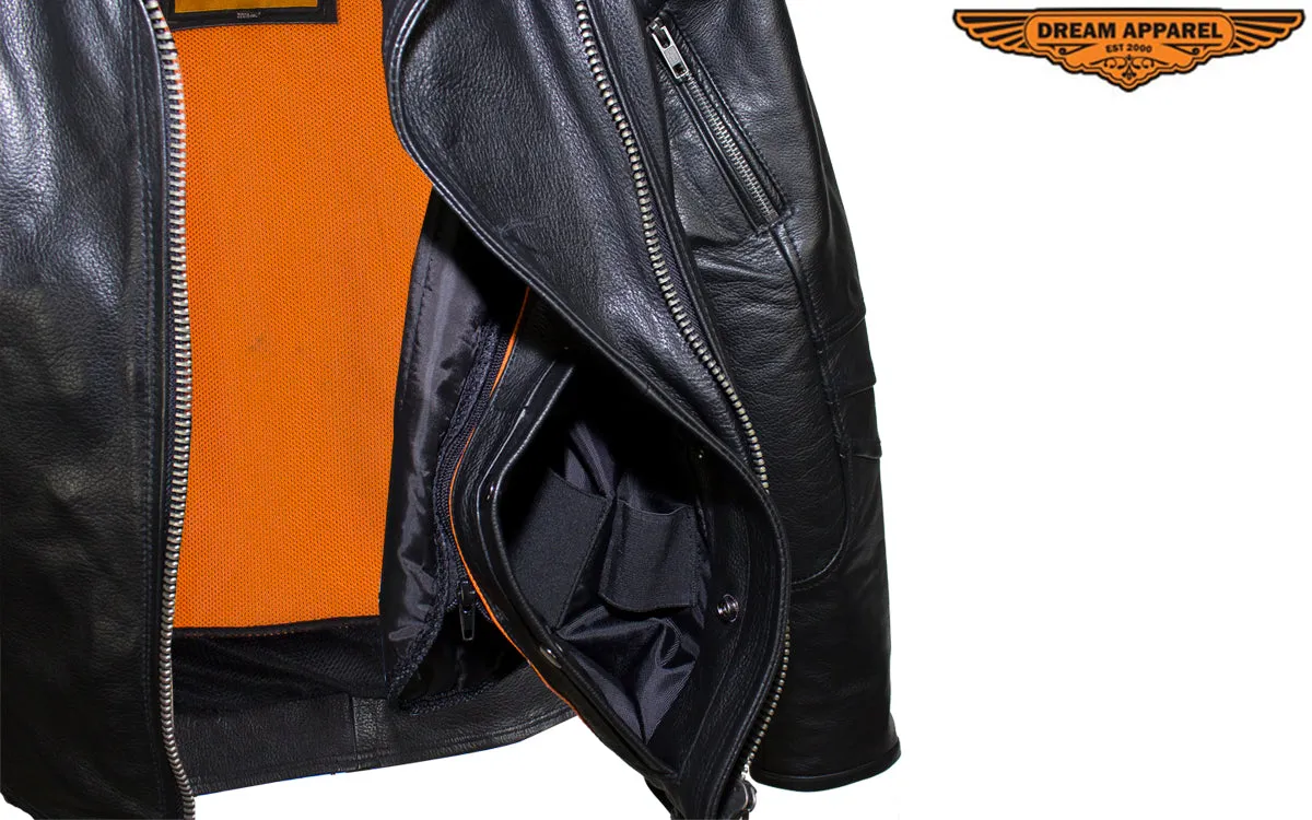 Women's Pleated Concealed Carry Leather Jacket