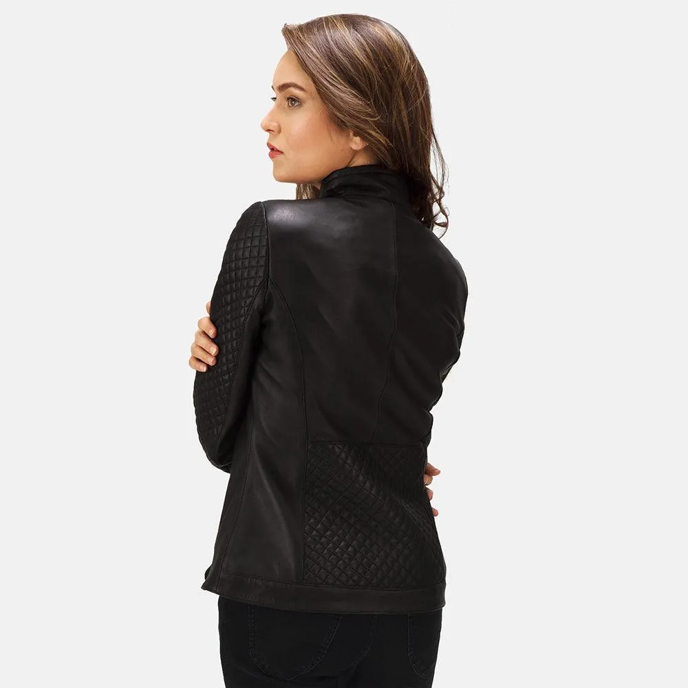 Womens Quilted Black Leather Biker Jacket