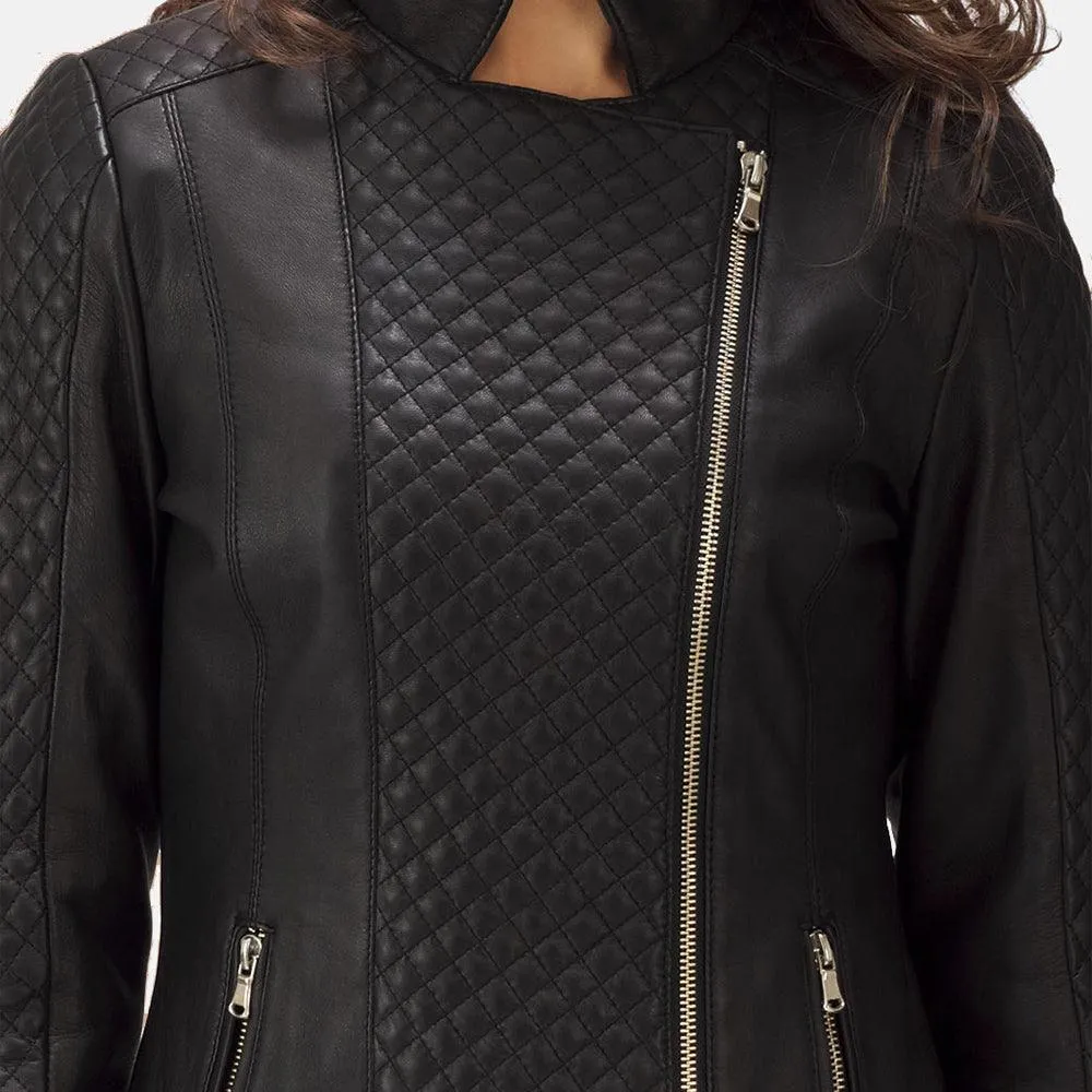 Womens Quilted Black Leather Biker Jacket