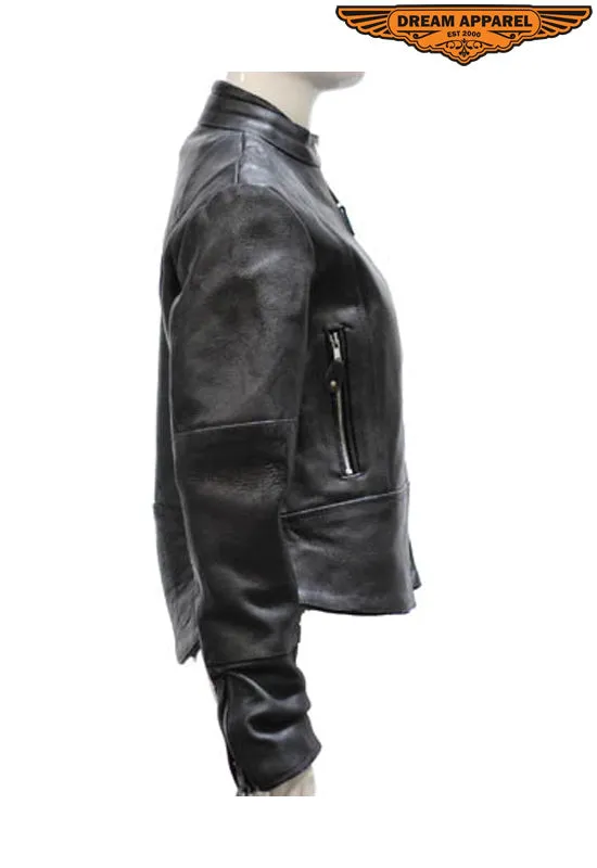 Women's Soft Leather Jacket With Multi Pockets