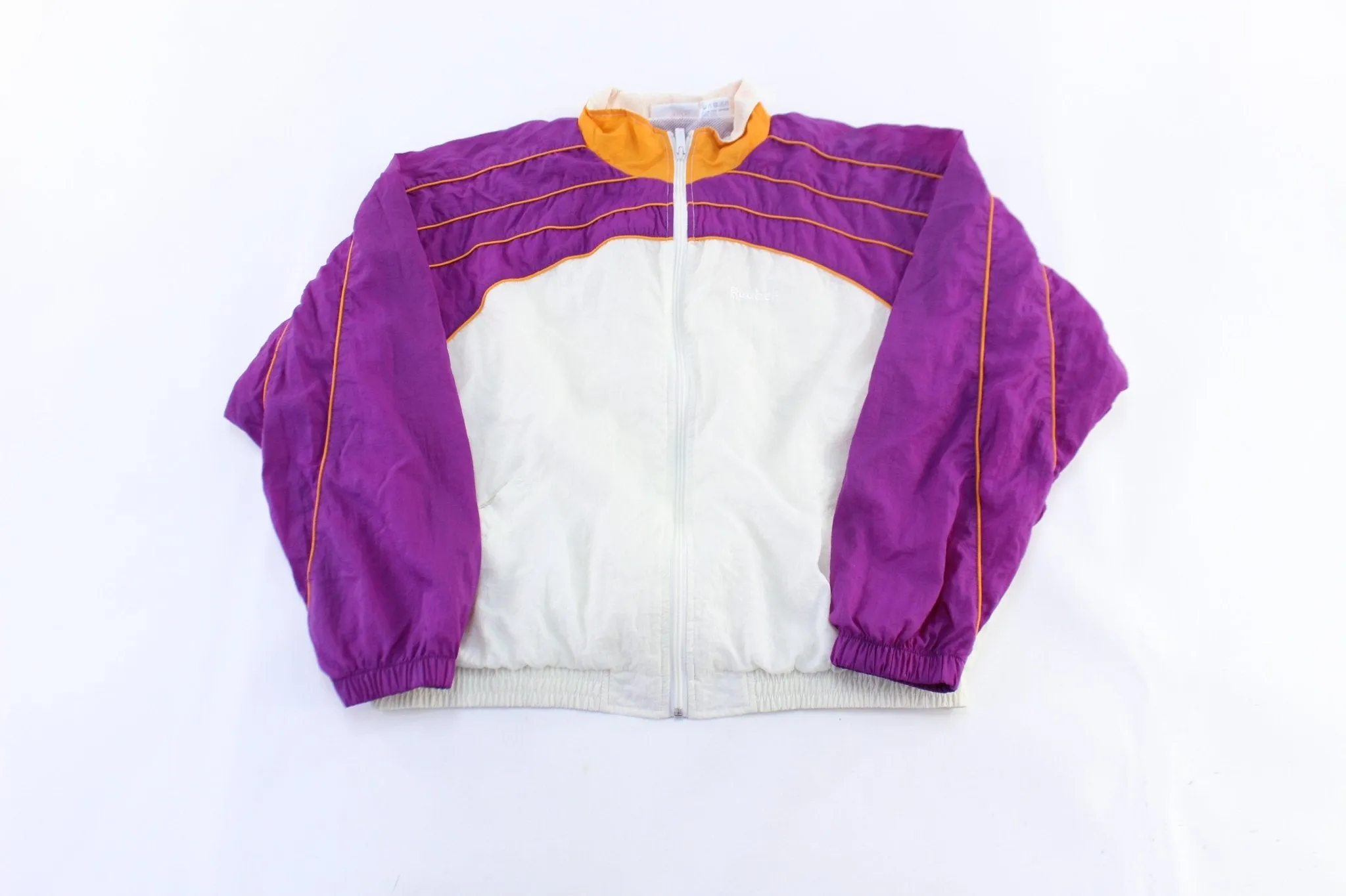 Women's Vintage Reebok Embroidered Logo White, Orange,  & Purple Zip Up Jacket