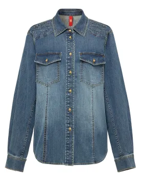 YAYING Braided Embroidery Denim Cotton Shirt